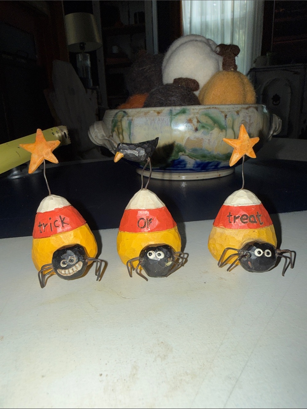 Three-Piece Halloween Candy Corn Figurine Set - Yellow/Orange/Black